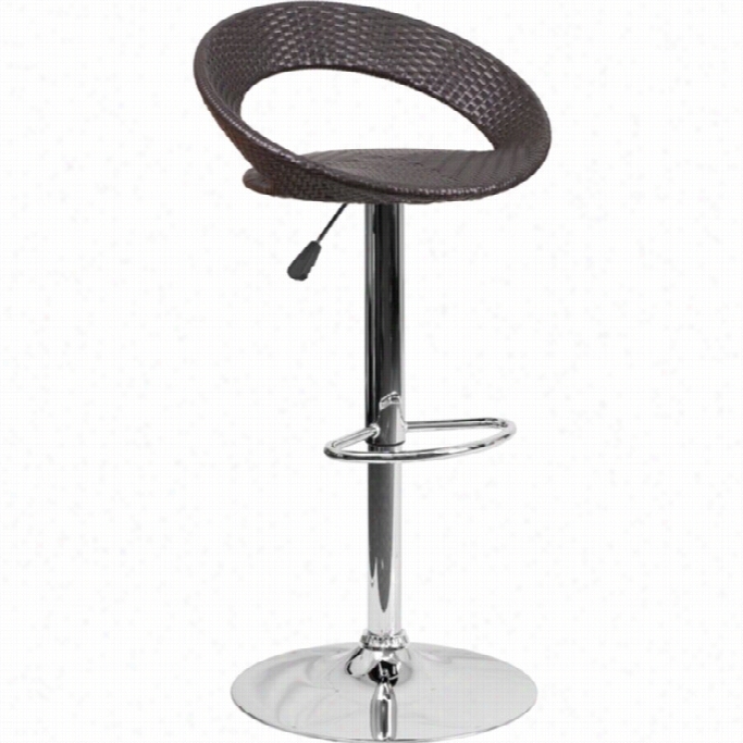 Flash Furniture Twig  Ronud Olw Bac K Adjustable Bar Stool In Bro Wn