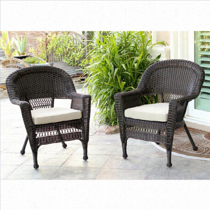 Jeco Wicker Chair In Espresso With Imbrown Cushion ( Set Of 2)
