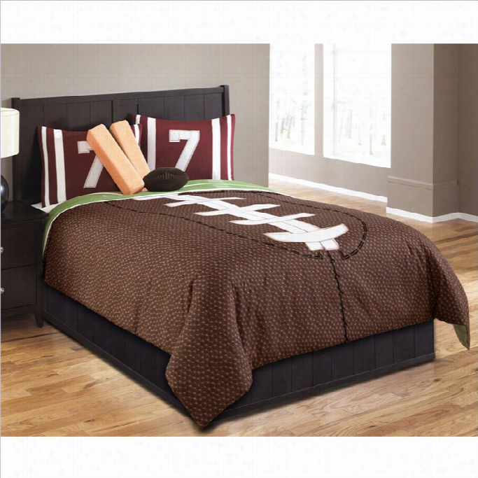 Kids Touchdown 5 Or 6 Piece Comforter Set In Brown And Green--5 Piece Twin