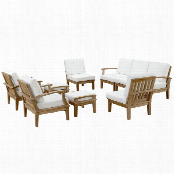 Modway Marina 9 Piece Outdopr Teak Sofa Set In Natural And White