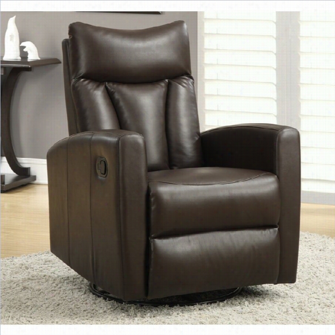 Mnoarch Padded Back Swivel Glider Leather Recliner  In Drk Brown