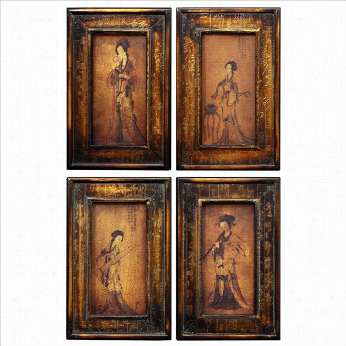 Oriental Furniturre Celestial Music Paintings In Brown (set Of 4)