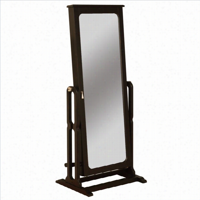 Poowell Furniture Antiqque Black Cheval Mirrro Jewelry Wardrobe