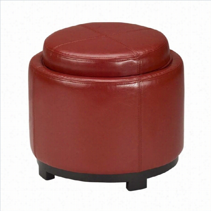 Safavieh Chelsea Round Tray Leahter Ottoman In Red