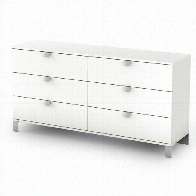 Suth Coast Affinato Kids 6 Drawer Double Dresser In Pure White Finish