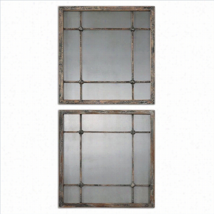 Uttermost Saaragano Square Mirrors In Distr Essed Slate Blue (set Of 2)