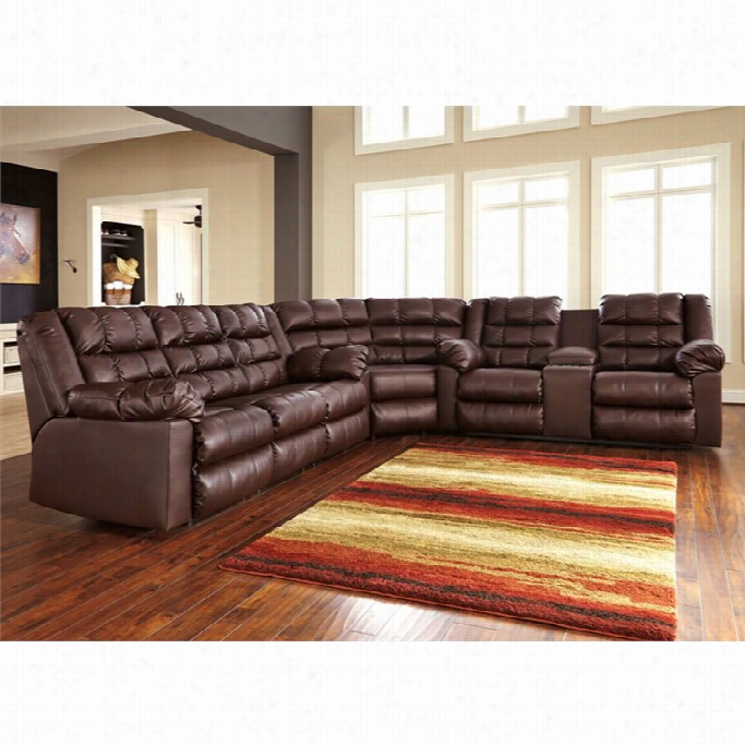 Ashley Brolayne 3 Piece Leather Corner Reclining Sectional In Saddle