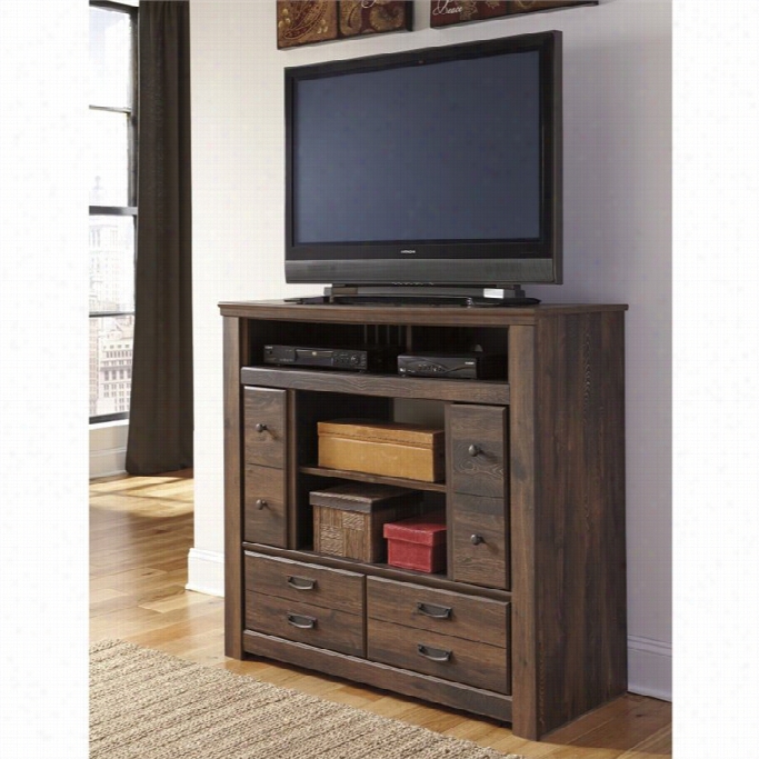 Ashley Quinden 4 Drawer Wood Media Chest I N Dark Brown