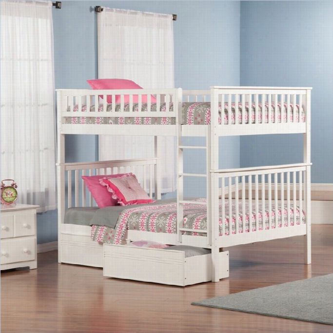 Atlantic Furniture Woodland Bunkbed With Panel Bed Drawers In White-twin Over Twin