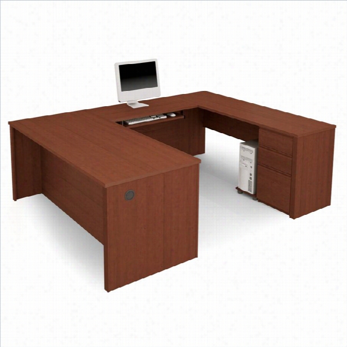 Bestar Prestige+  U-shape  Wood Computer Desk With Pedestal-boedeaux & Graphite
