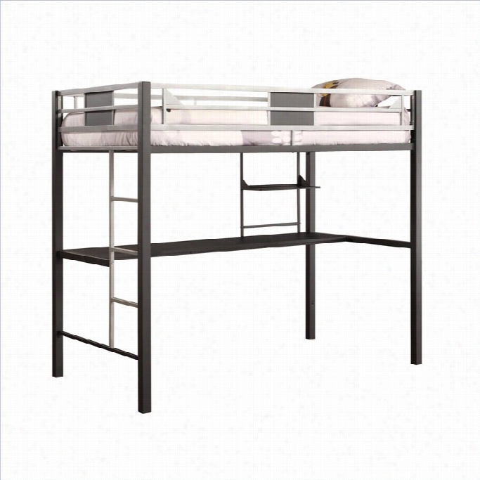 Dhp Slver Screne Metal Twin Loft Bed In Blakc Wth Desk