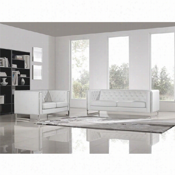 Diamon Dsofa Chelsea Faux Leaher  2 Piece Sof A And Loveseat Set In White