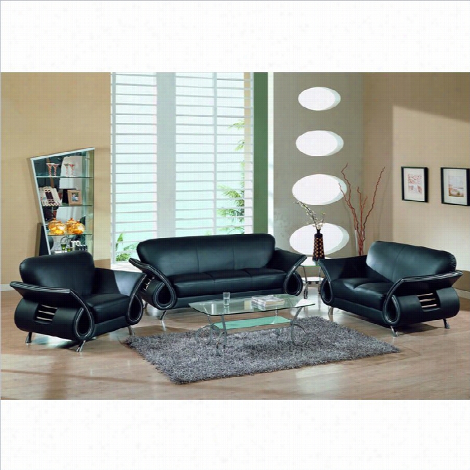 Global Furniture Ua Charles 3-piece Leater Sofa Set In Black