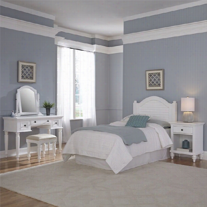 Home Styles Bermuda Twin Headboard 4 Piece Bedroom Set In White