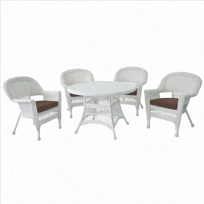 Jeco 5 Piece Wicker Pattio Dining Flow In White And Brown