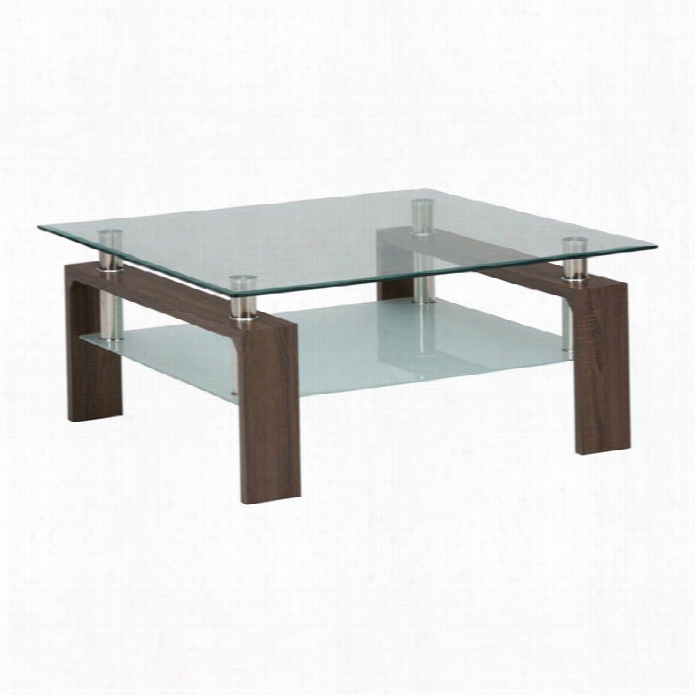 Jofran Compasss Glass Square Coffee Table In Chrome And Wood