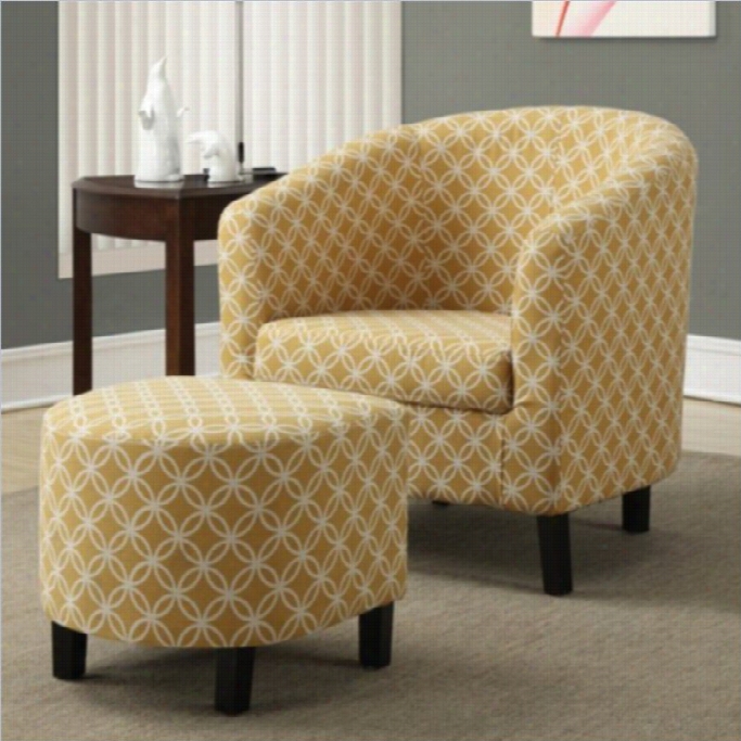 Monarch Upholstered Accent Club Arm Chaiir And Ottoman In Yellow