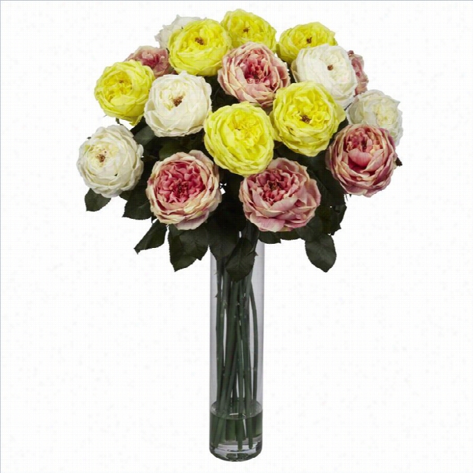 Nearly Natural Fancy Rose Siok Flower Arrangement In Assorted Pastels