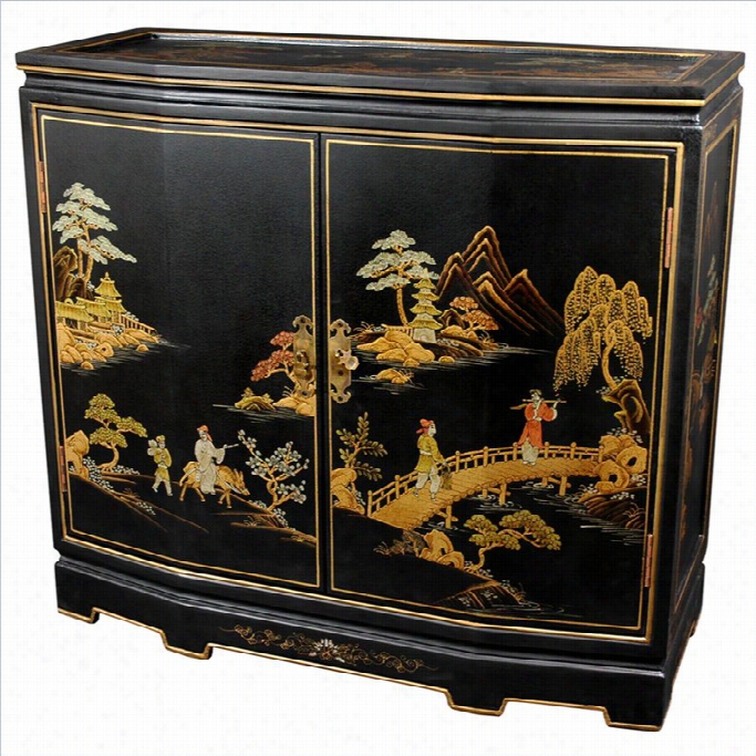 Oriental Furniture Japanese Slant Fr Ont Accent Chest In Black