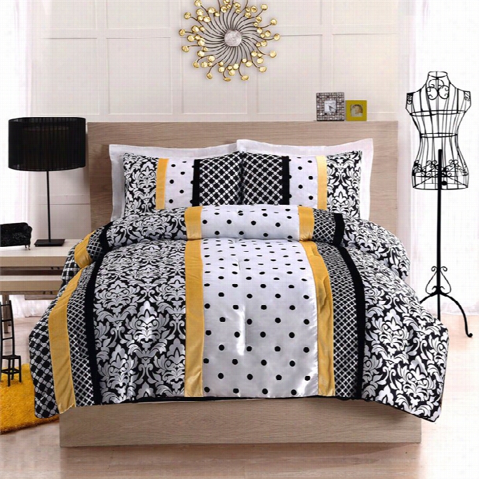 Pem America Black Annd Yellow Full Or Quen Comforter And Pillow Shams