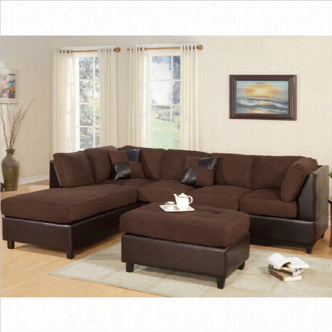 Poundex Bobkoan Hungtinton Microfiber/faux Leather 3-piece Sectional Inchocolate