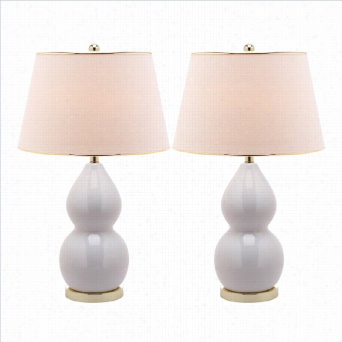 Ssfavieh Jill Double-  Gourd Ceramic Lamp In White (set Of 2)