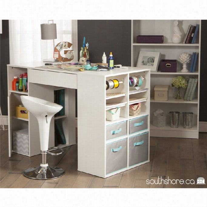 South Shore Cea 2 Composition Storage Co Unter Height Desk Set In White