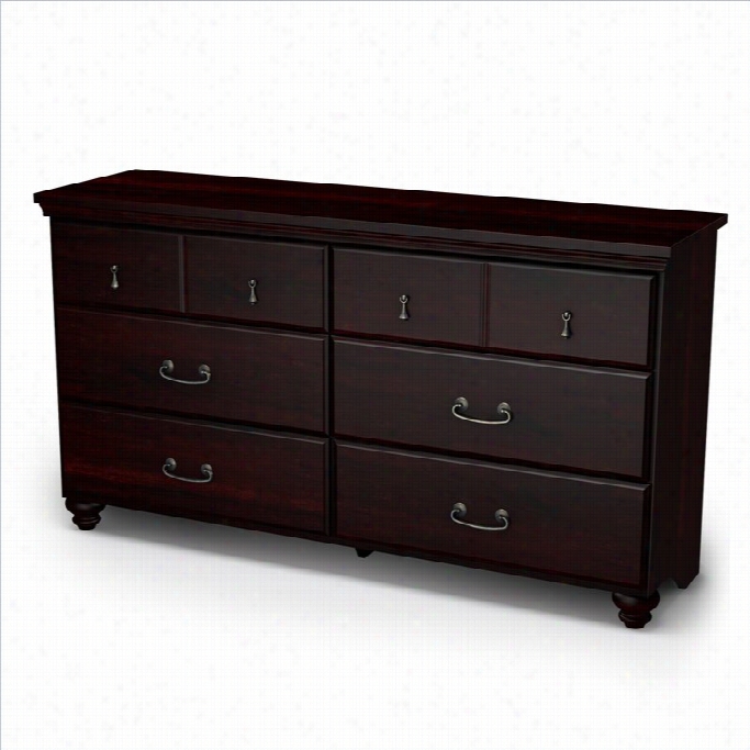 South Hsre Dover Traditionall 6 Draewr Double Dreser In Dark Mahogany Finish