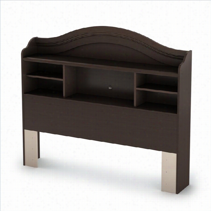 South Shoore Summer Breeze Ull Bookcase Headbosrd In Chocolate Finish