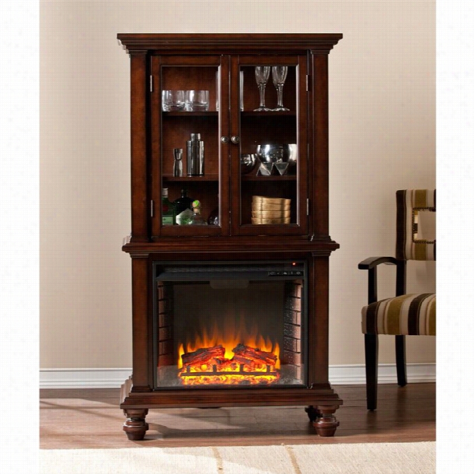 Southern Enterprises Townsend China Cabinet With Fireplace In Espresso