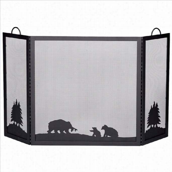 Uniflame Deluxe 3 Panel Black Wrought Iron Sceeen  With Hunting Bear Scene