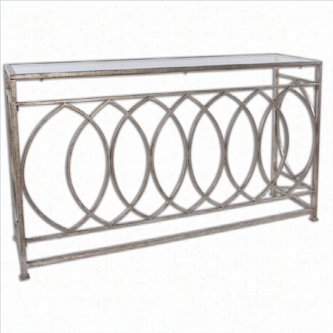 Uttermost Aniya Glass Top Iron Console Table In Antiqued Silver