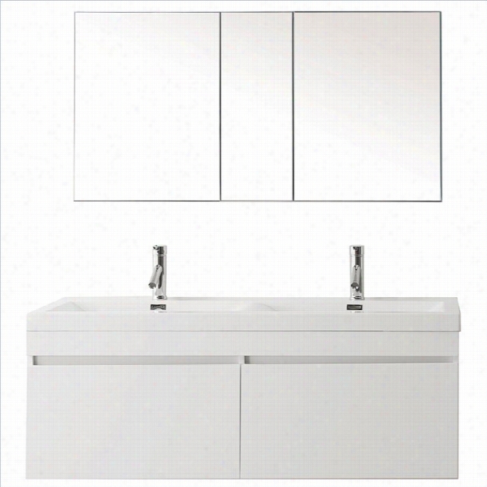 Virtu Usa Zuri 55 Polymar Ble Double Bathrooom Vanity Cabinet Set In Glossy White