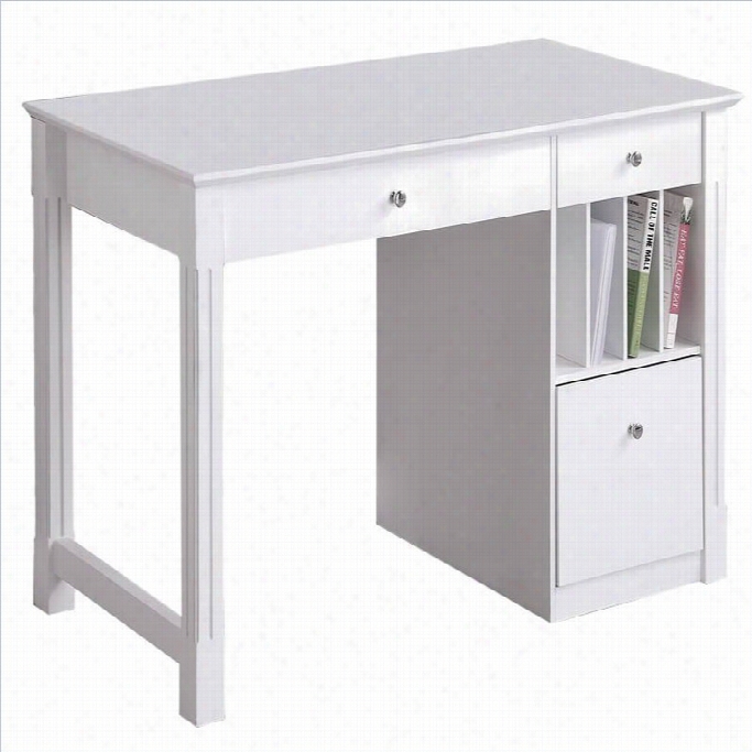 Walker Edison Deluxe Solid Wood Desk  In White