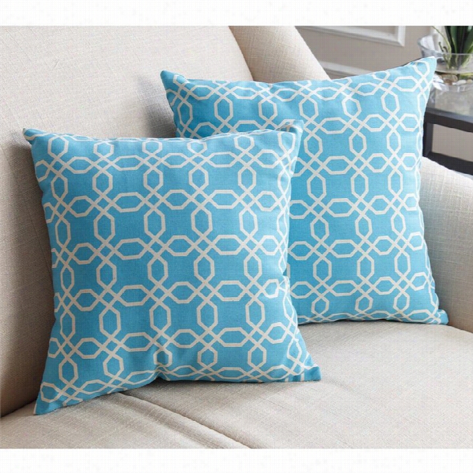 Abbyson Living Cotton Linen Square Pillow In Blue Pa Ttern (set Of 2)