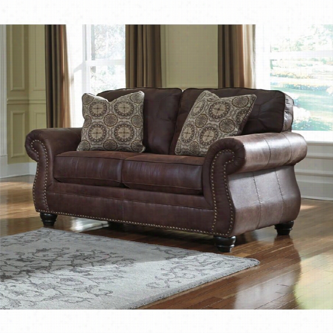 Ashley Breville Faux Leather Loveseat In Espresso