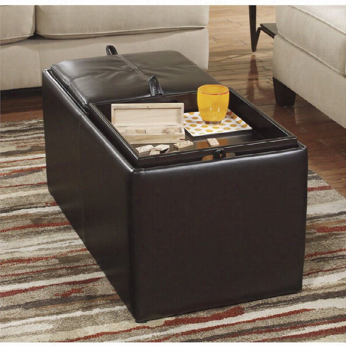 Ashley  Deshan Faux Leather Ottoman With Storage In Chocolate