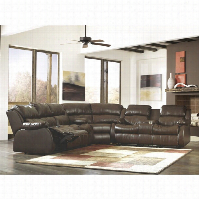 Ashley Mollifield 3 Piece Leather Reclining Sectional In Cafe