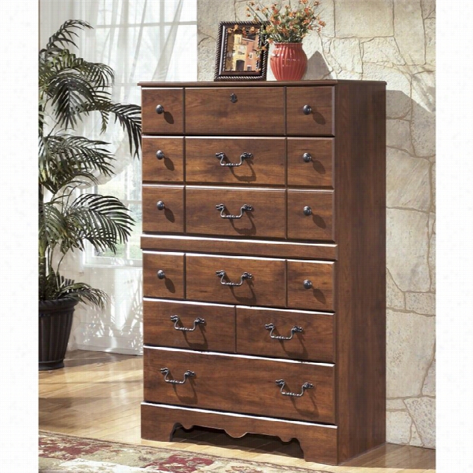 Ahsleg Timberline 5 Drawer Wood Chest In Warm Brown