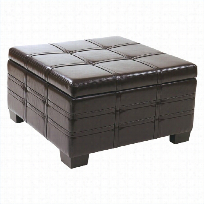 Avenue Six Detour Strap Ottoman With Tray In Espresso Eco Leather