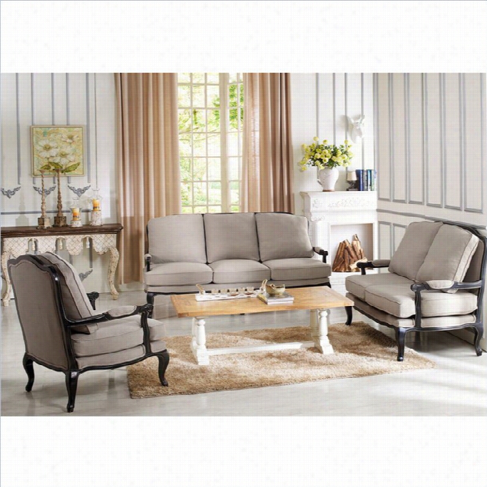 Baxton Studio Antoinette Classic Antiqued Fernch Sofa Set In Neutral Gray-beige