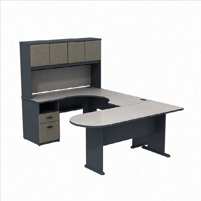 Bush Bbf Seies A U-workstation Through  Hutch In Slate