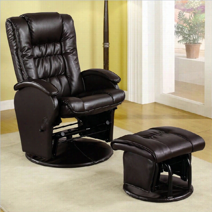 Coaster Faux Leather Like Glicer Chair With Matching Ottoman In Brown