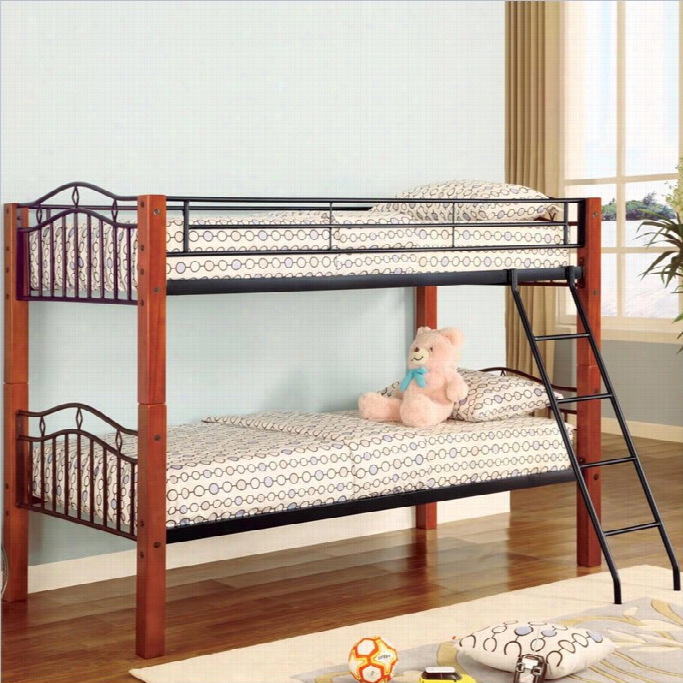 Coaster Haskell M Eral Twin Over Twin Bunk Bed In Natural Wood And Black Finish