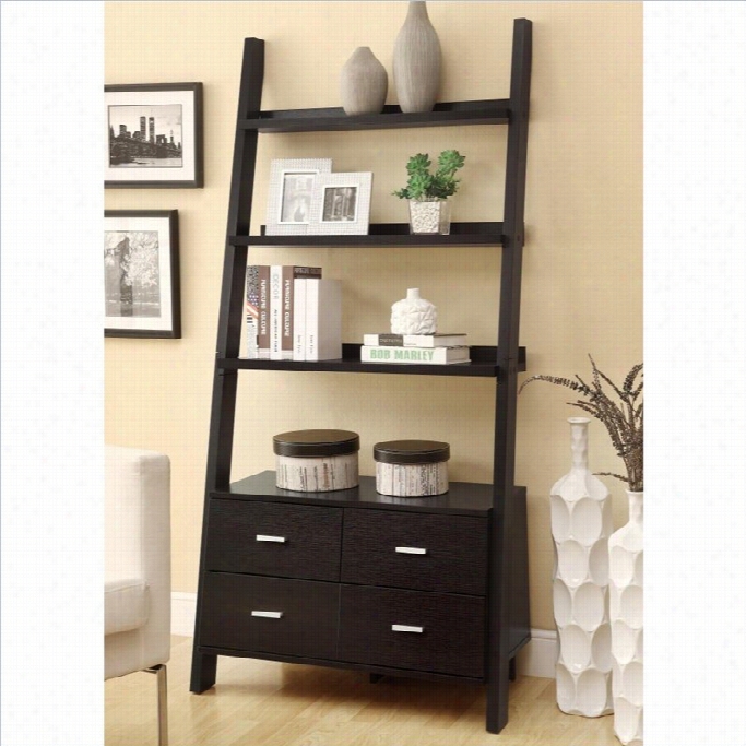 Coaster Leaning Ladder Bookshelf Witj 2 Drawers In Cappuccino