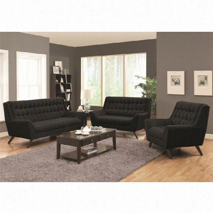 Coaster Nstalia 3 Enlarge Tufted Fabric Sofa Set In Black