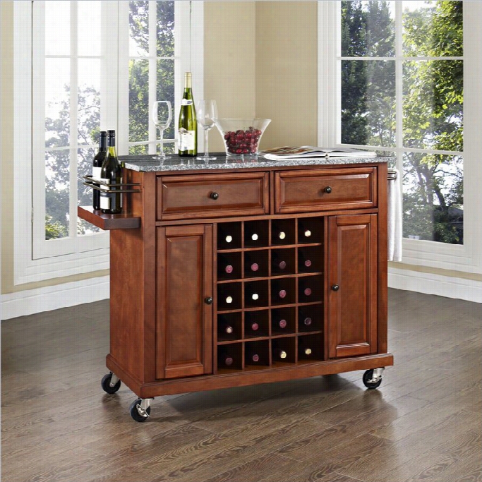 Crosley Equipage Solid Granite Top Wine Cart In Classic Cherry
