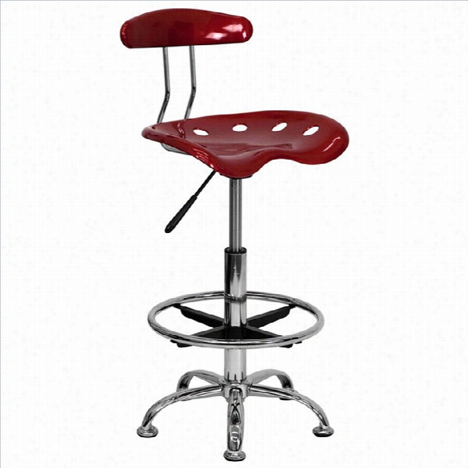 F Lash Furniture Vibrant Drafting Chair Seat In Wine Red And Chrome