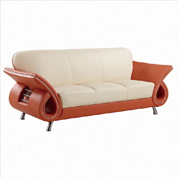 Global Furniture Usa Charles Leather Sofa In Beigeand Orange