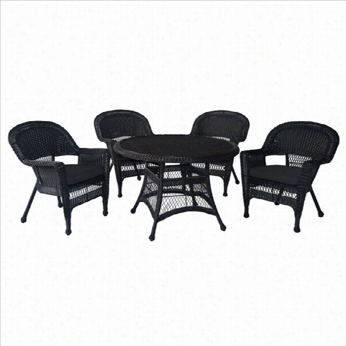 Jeco 5 Piece Wicker Patioo Dining Set In Espresso And Black